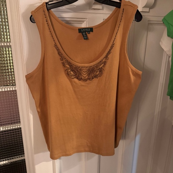 Lauren Ralph Lauren Women’s Plus Size Beaded Tank Top size 2X Brown - Picture 2 of 9